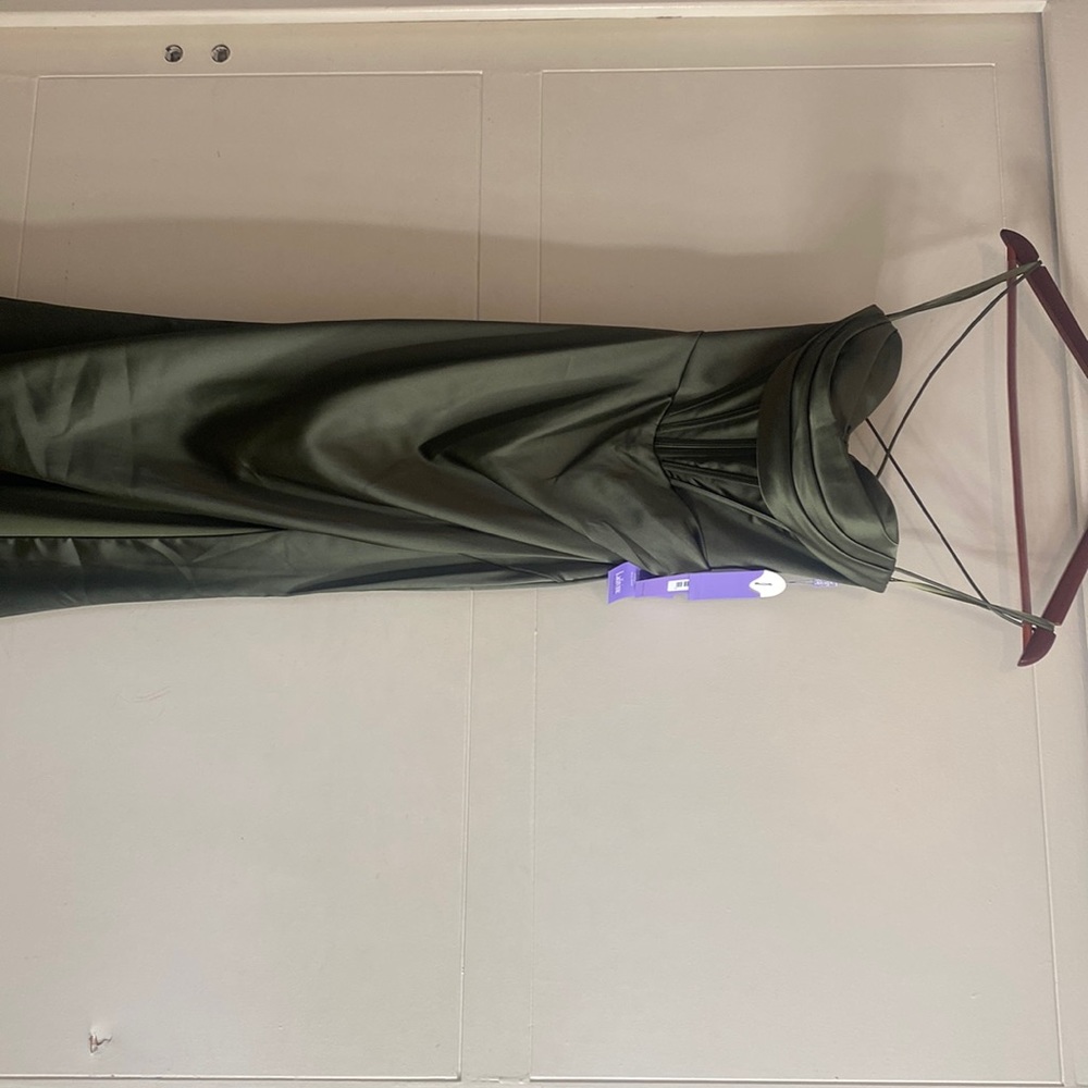 Olive green bridesmaid/ prom dress with high slit